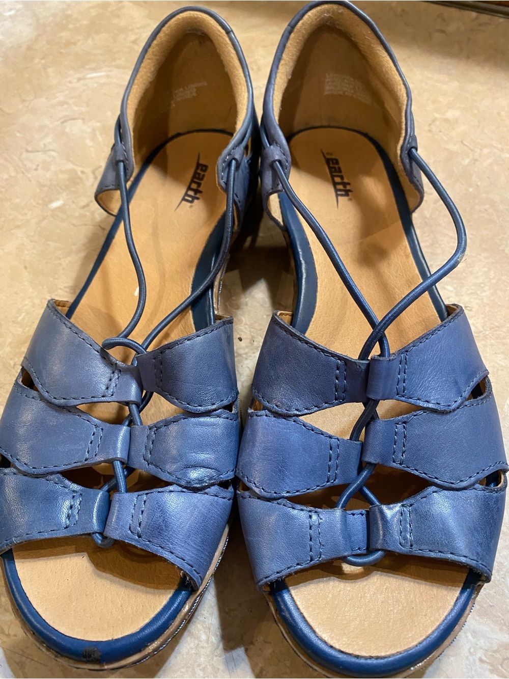 Earth Navy Strappy Leather Sandals